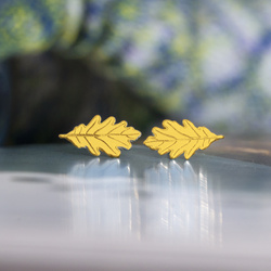 SZTZ-746 Silver earrings OAK LEAF Sterling Silver 925 Gold Plated