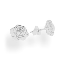 SZTP-729 Silver earrings FLOWER ROSE - Sterling Silver 925 Rhodium Plated